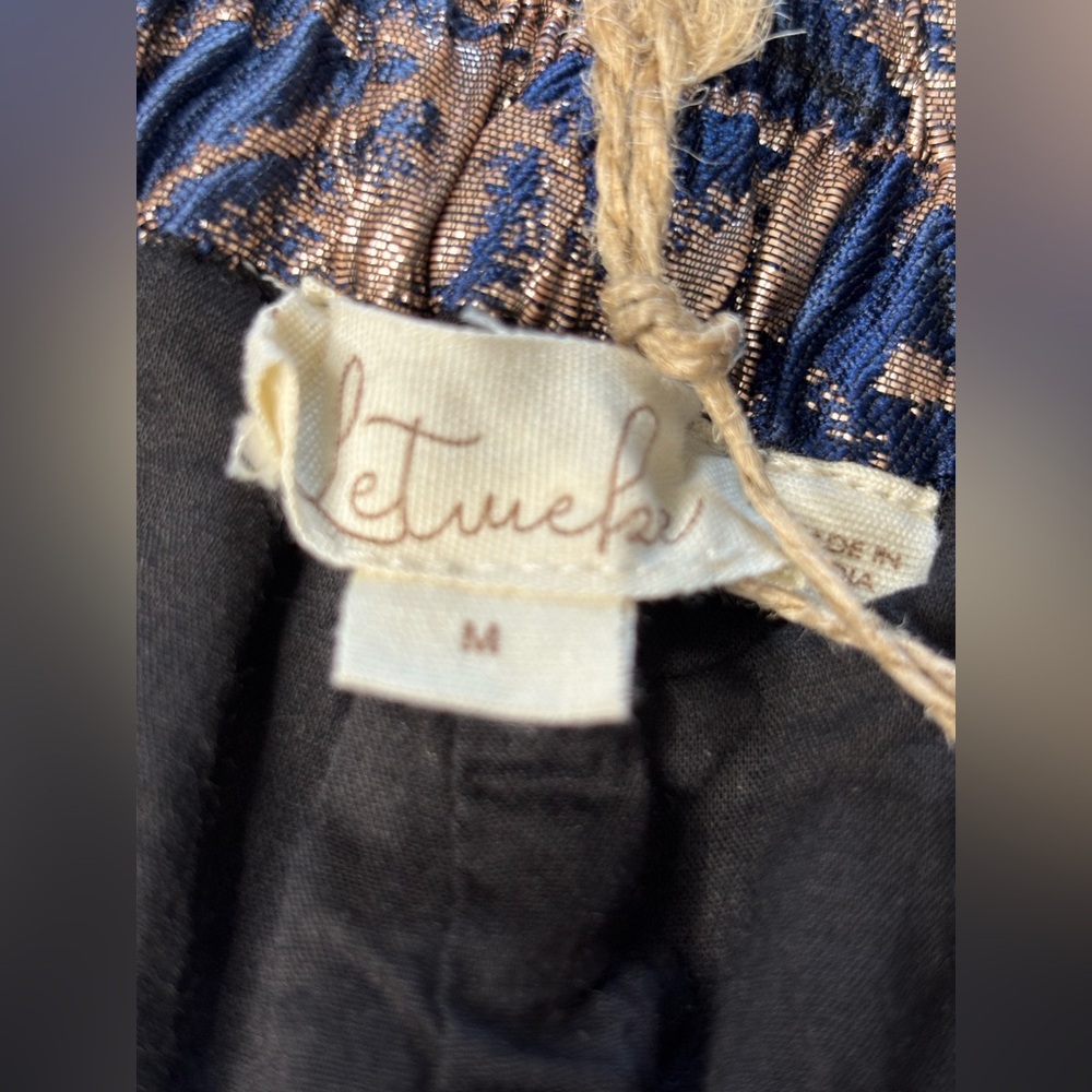 Anthropologie Navy with Gold Leaf Jacquard Wide Leg Pants Size Medium NWT - Picture 12 of 16